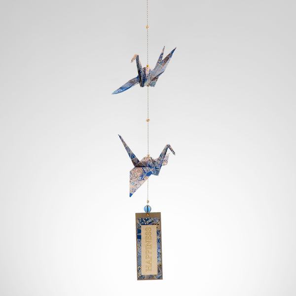Blue 2 Origami Crane Mobile "Happiness"