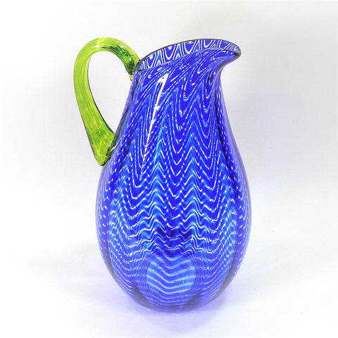 Blue Glass Pitcher with Lime Handle