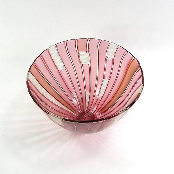 Pink Glass Bowl In Cane Pattern