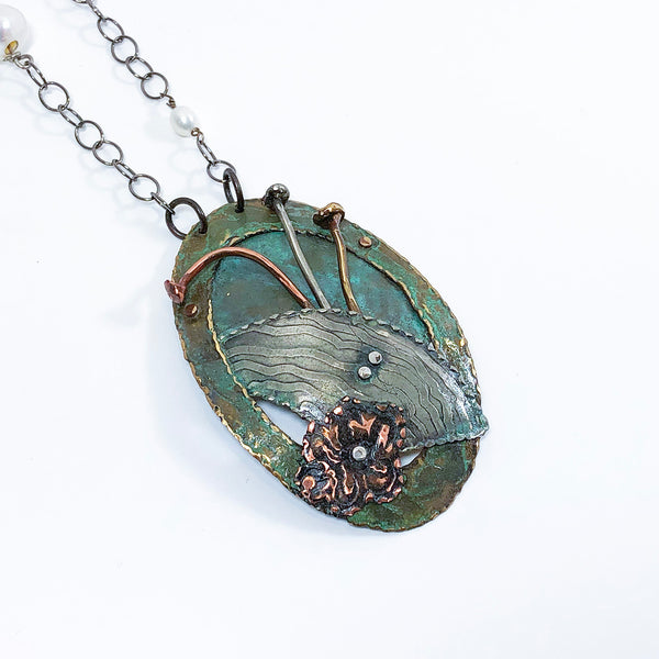 Metal & Pearl Floral Necklace