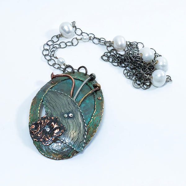 Metal & Pearl Floral Necklace