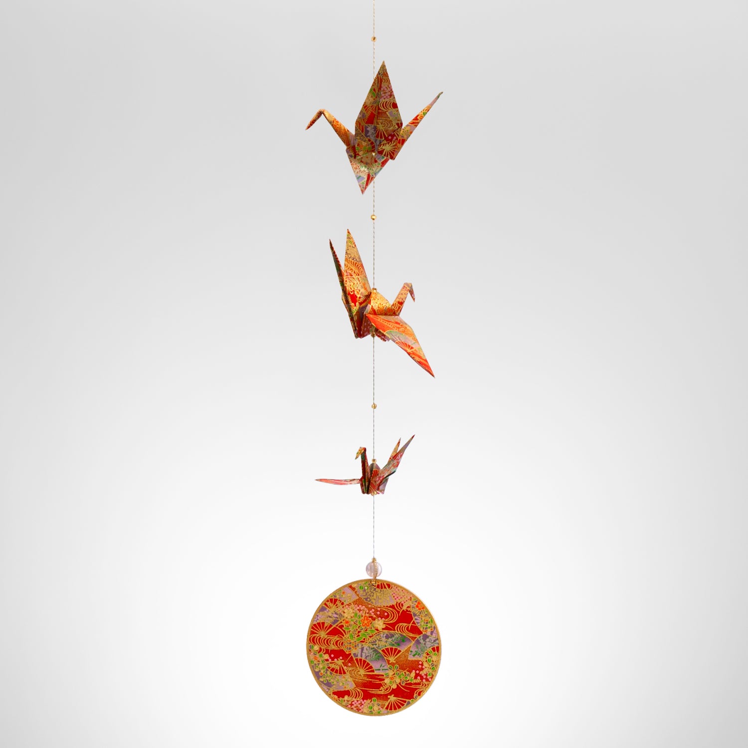 Red 3 Origami Crane Mobile w/ Moon