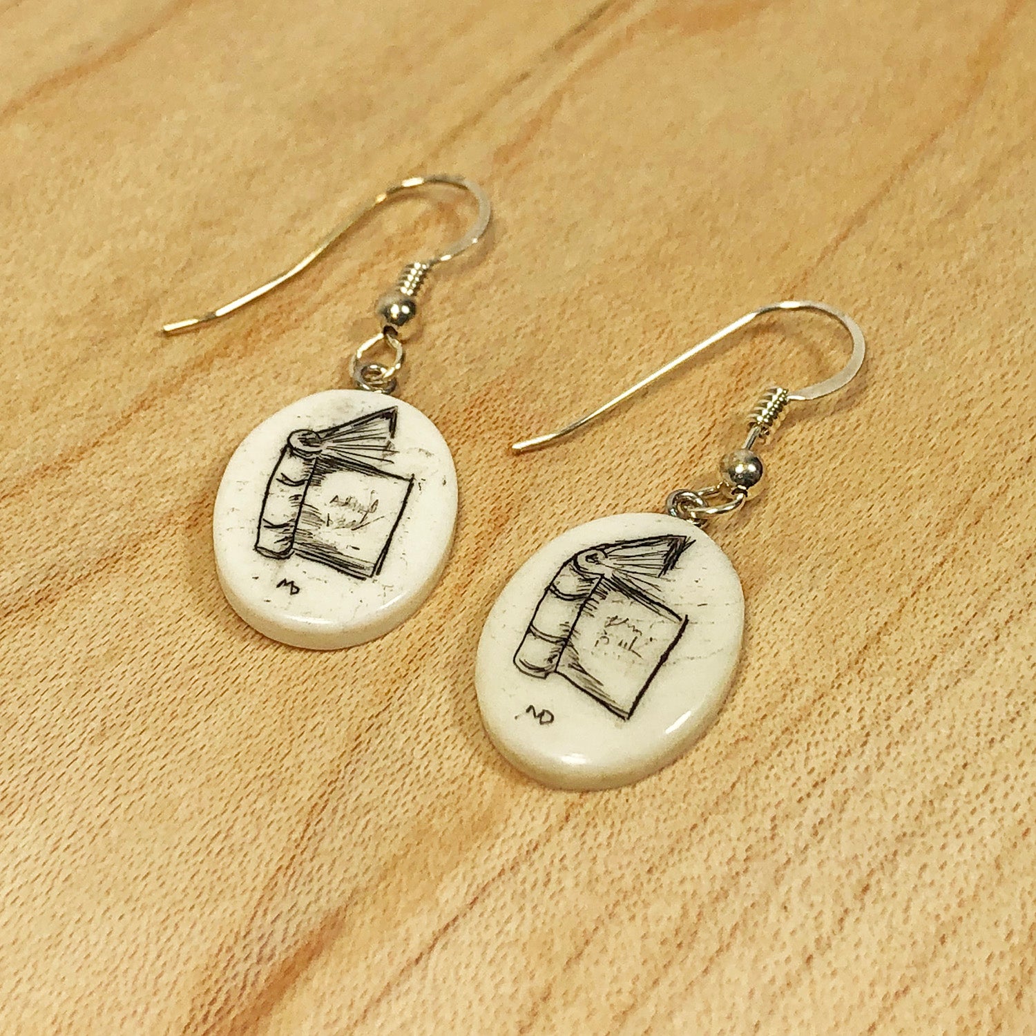 Books Scrimshaw Earrings