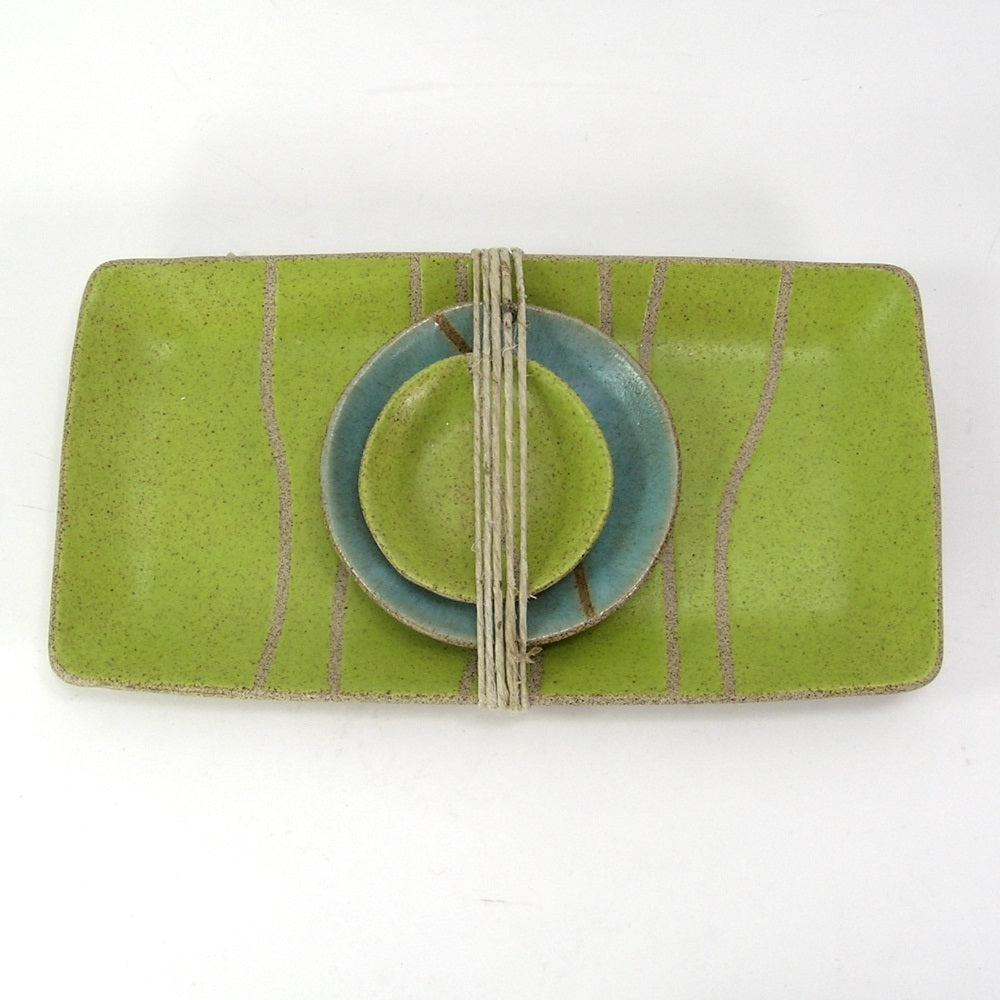 Lime Tray & Bowls Sushi Set w/Turquoise