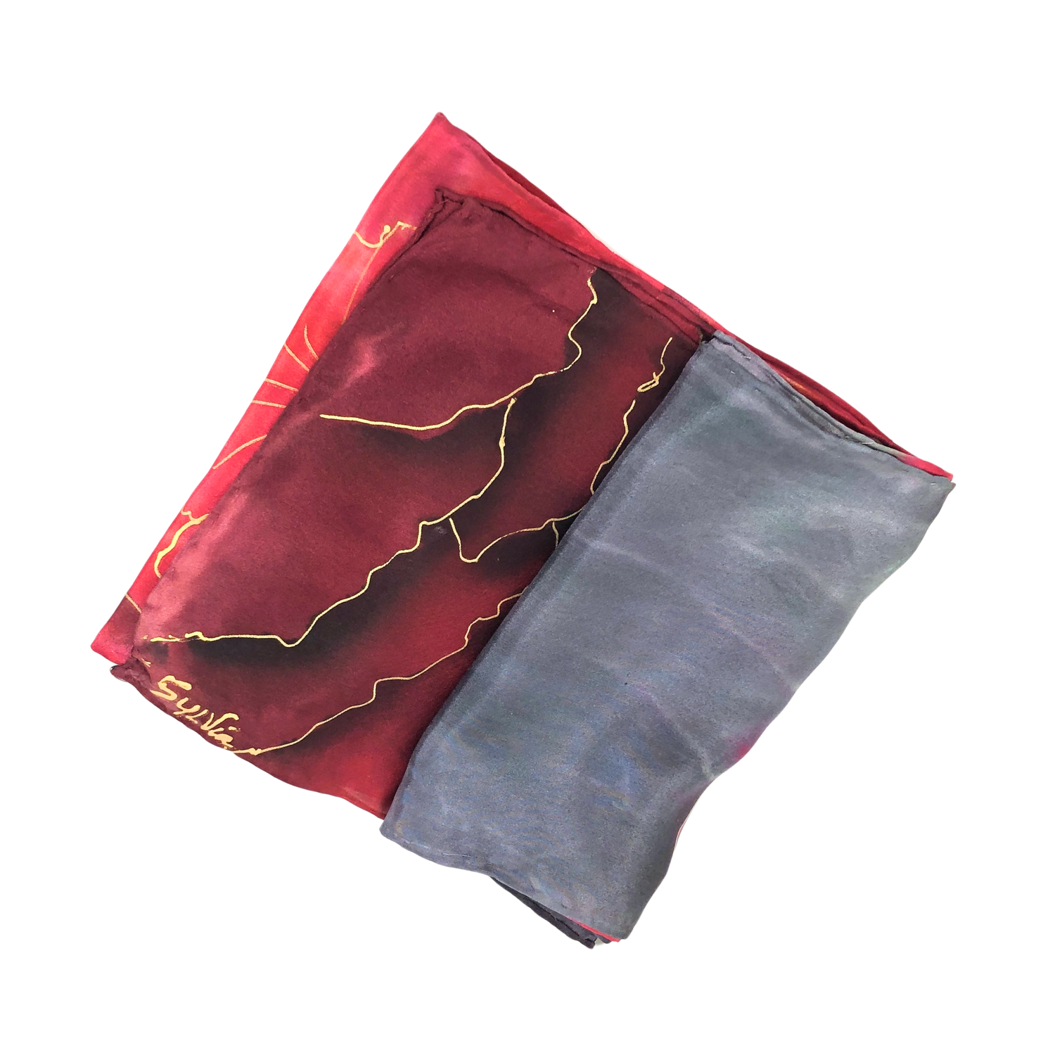 Red Grey Hibiscus Silk Scarf