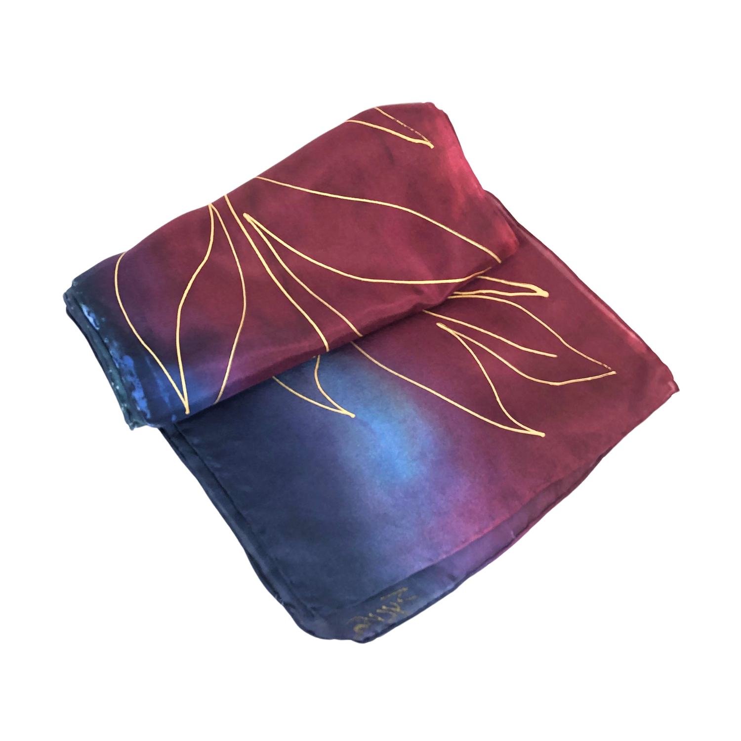 Blue/Red Leaf Silk Scarf