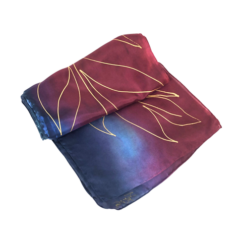 Blue/Red Leaf Silk Scarf