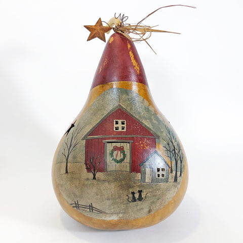 Christmas Barn Lighted Gourd Sculpture