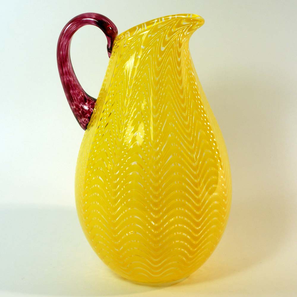Yellow Wave Pitcher with Magenta Handle