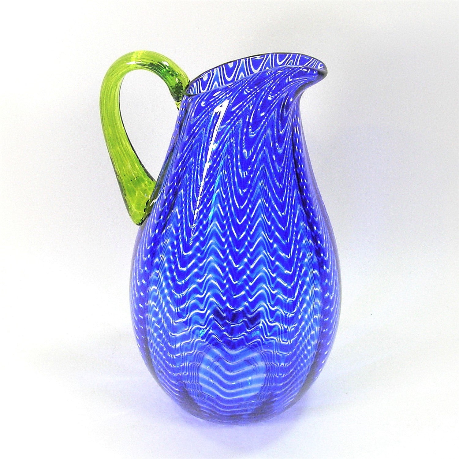 Blue Glass Pitcher with Lime Handle