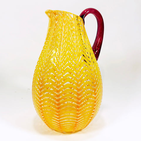 Yellow Wave Pitcher With Magenta Handle