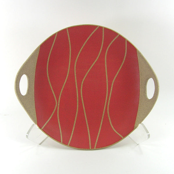 Plate, Red Round Handled Serving Plate