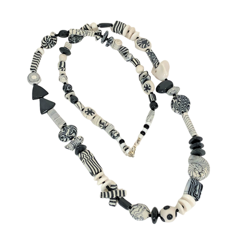 NK Black & White Beads w/ SS Clasp