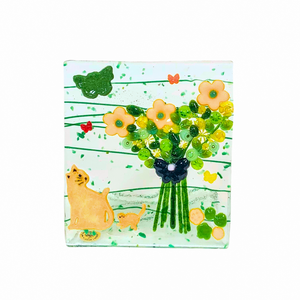 Yellow Floral Spray w/Cat 4x4.5