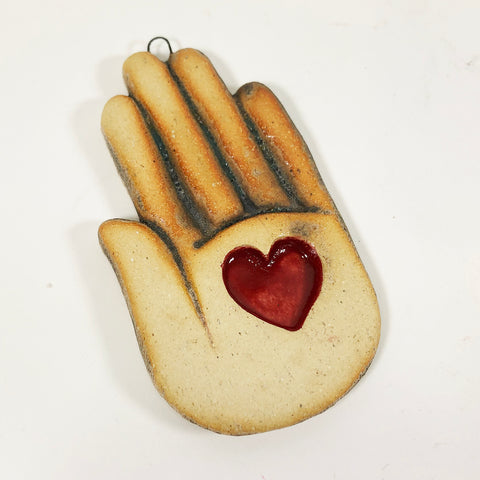 Hand w/ Heart Clay Ornament