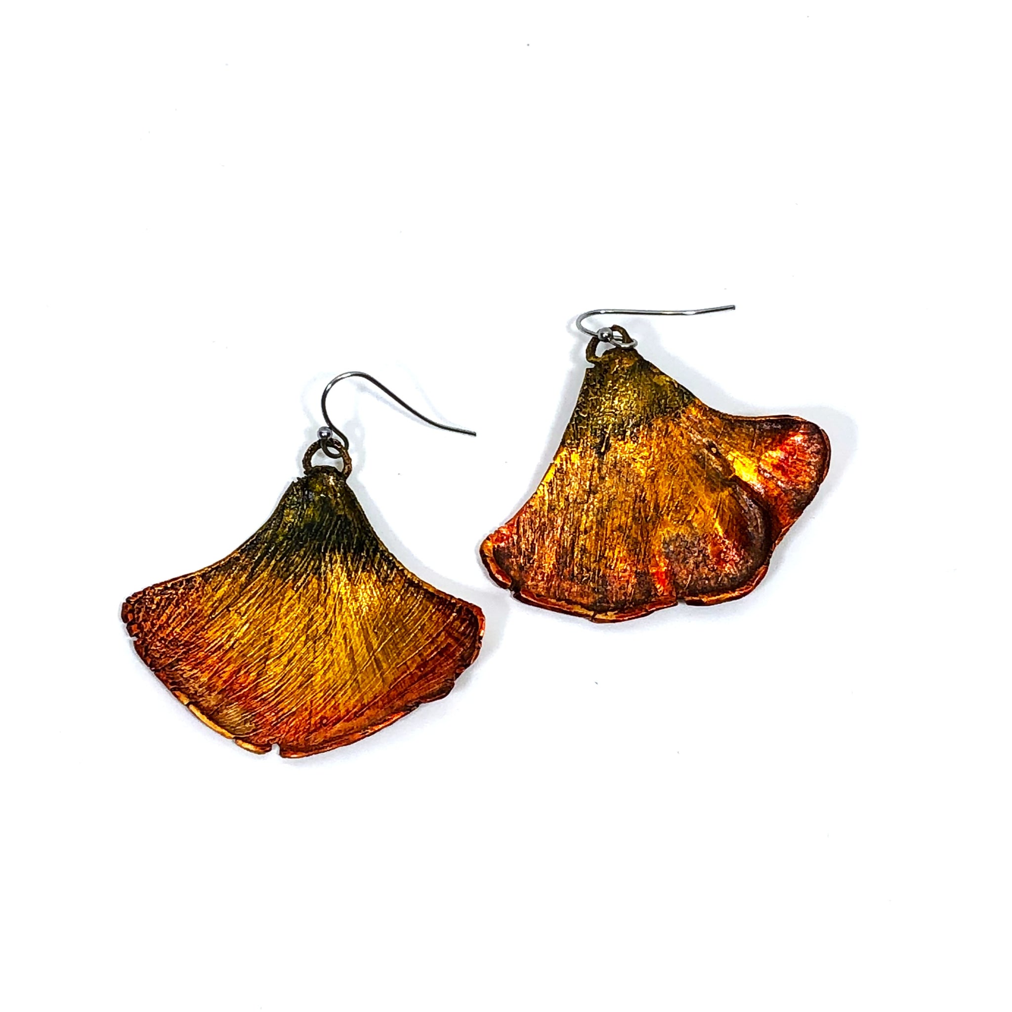 Copper Gingko Earrings Electroplated