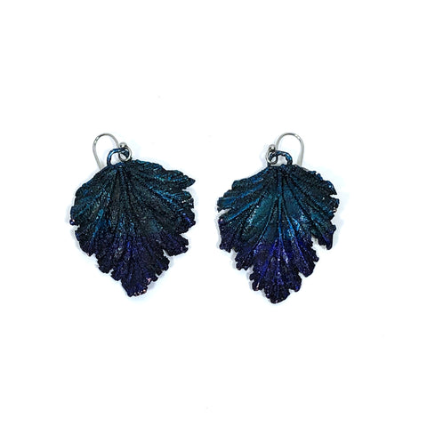 Blue Leaf Earring, Electroplated