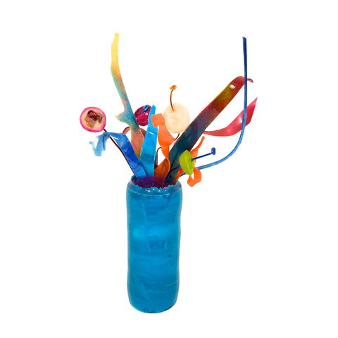 MD Resin Flowers in Cyan Vase