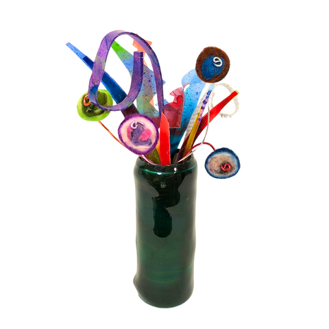 MD Resin Flowers in Dark Emerald Vase