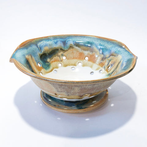 Berry Colander & Saucer Blue Tan & White