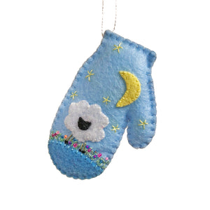 Beaded Sheep Mitten Blue Ornament