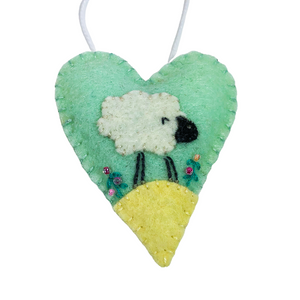 S Beaded Sheep Heart Green Ornament