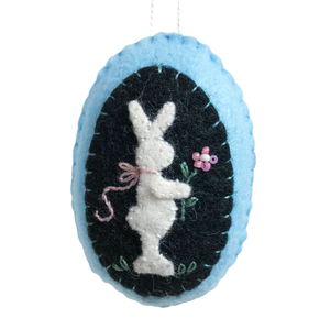 Beaded Bunny w/Black Background Blue