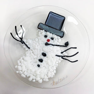 Glass Snowman Dish