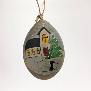 Christmas Cat & Church Gourd Ornament