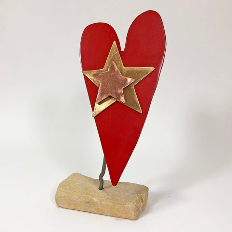 Metal Heart & Star Sculpture