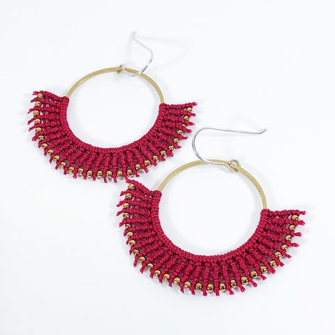 Dark Red Fan Earrings