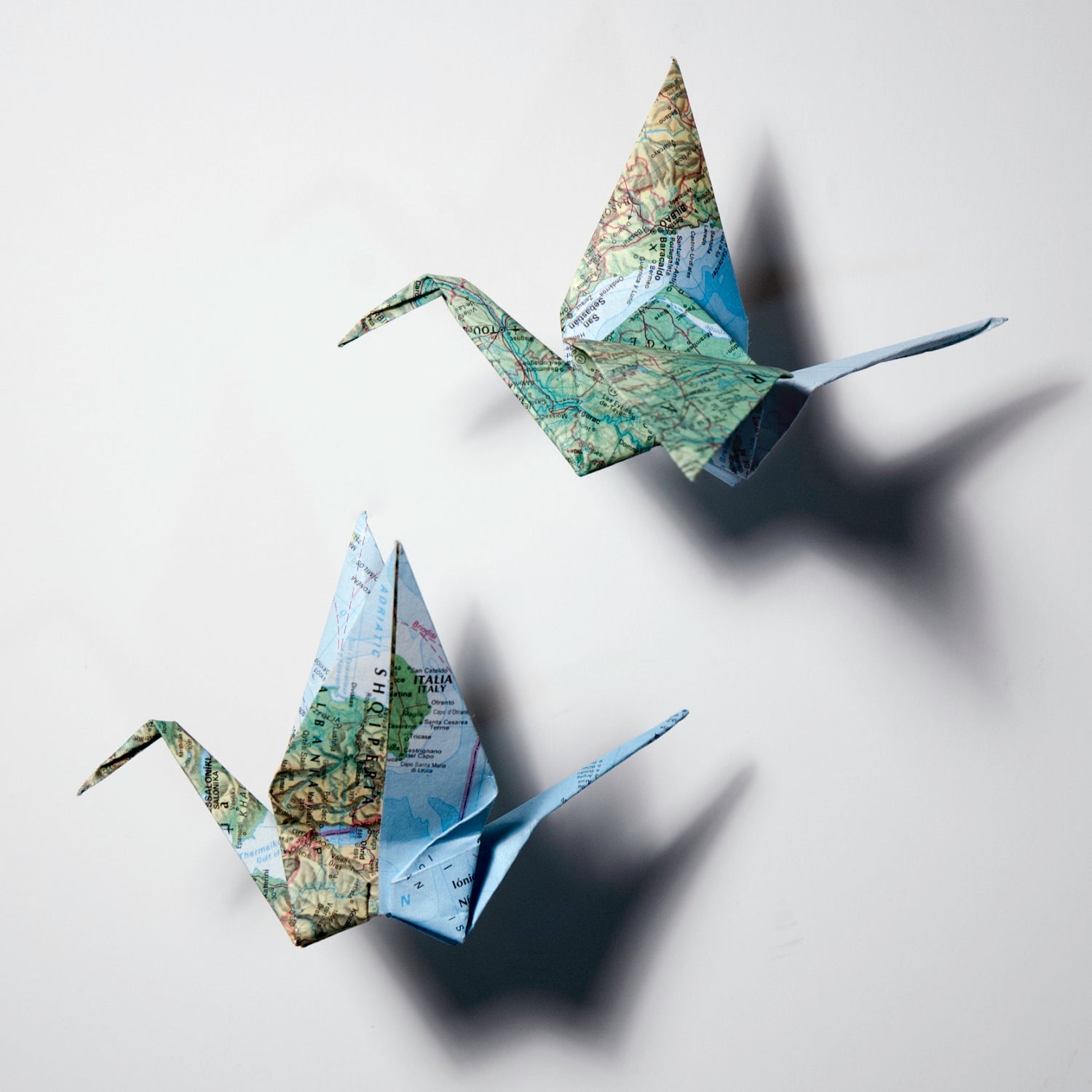 Recycled Map Set of 2 Wall Cranes
