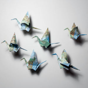 Recycled Map Set of 6 Wall Cranes