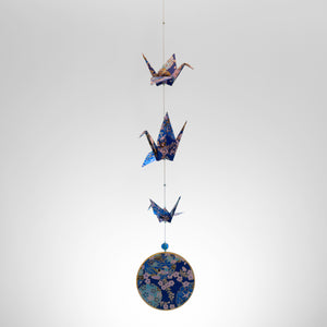 Blue 3 Origami Crane Mobile w/ Moon