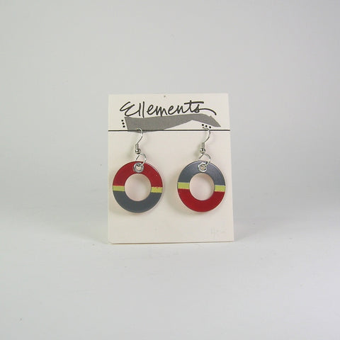 Red, Grey and Yellow Metal Earrings