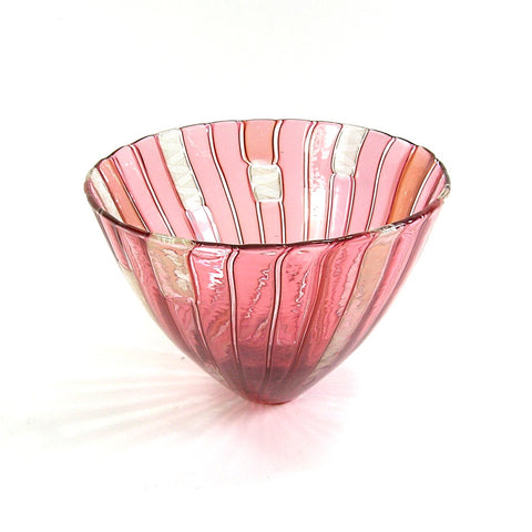 Pink Glass Bowl In Cane Pattern