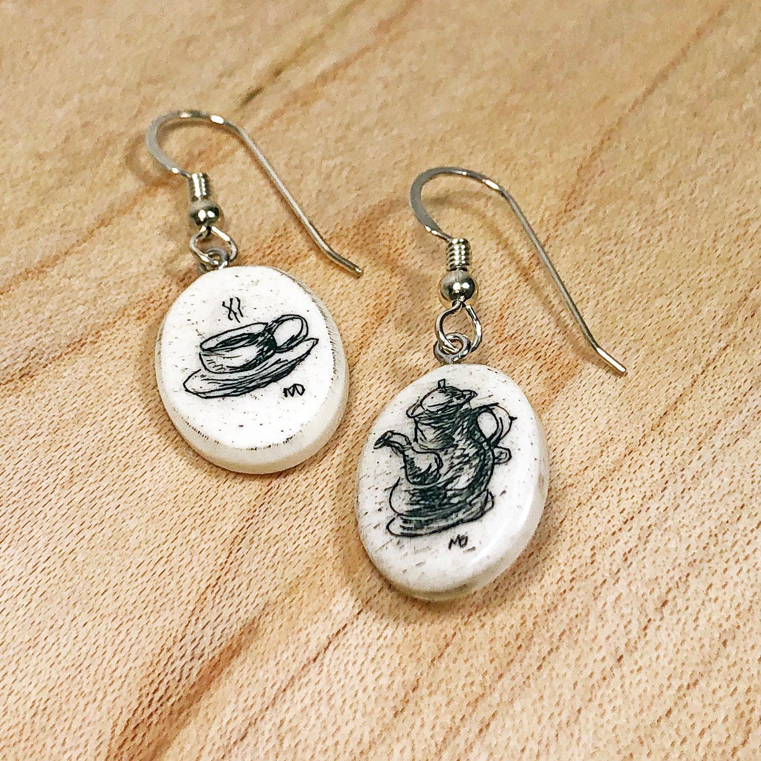 Coffee Scrimshaw Earrings