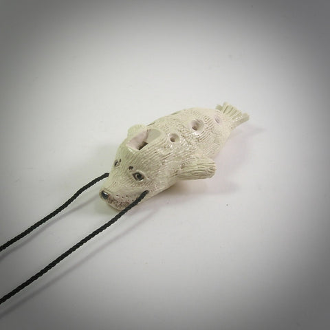 Harp Seal Pup Clay Flute Necklace