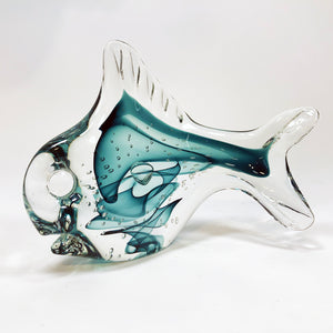 Teal Glass Fish Sculpture, Large