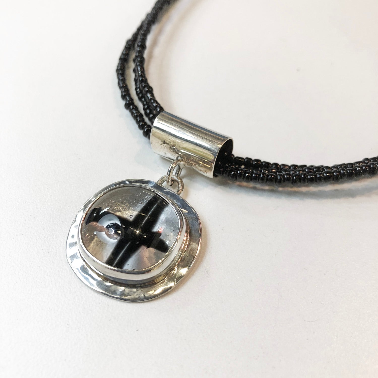 Black Cross Glass & Sterling Necklace