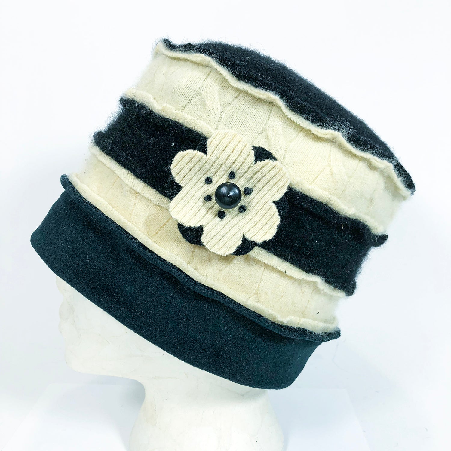 Black & Pale Yellow Upcycled Hat