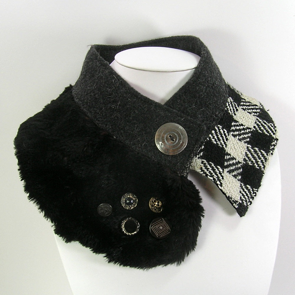 Cowl Collar of Coats Black Fur + Tweed