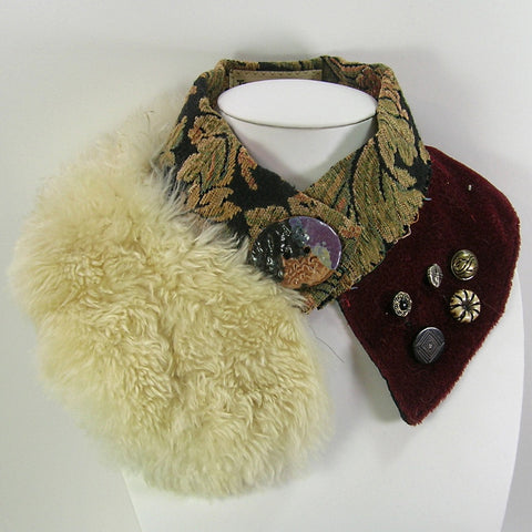 Cowl Collar of Coats Maroon + White Fur