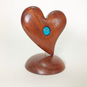 Walnut & Turquoise Heart Sculpture