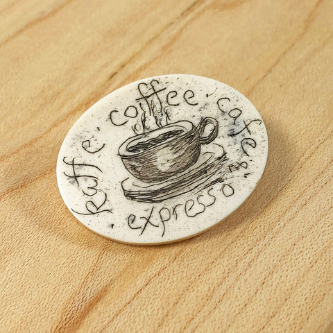 Scrimshaw Coffee Pin, Wide Oval