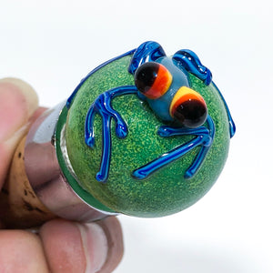 Wine Stopper Green w/ Blue Frog