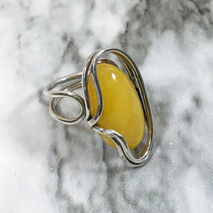 Sterling & Amber Wire Ring Size 8
