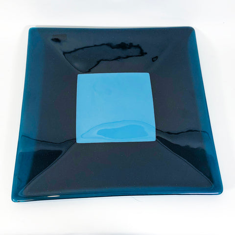 13 Inch Teal Glass Plate